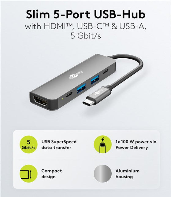 Concentrador inteligente USB-C™ de 5 puertos con HDMI™ (5 Gbps)