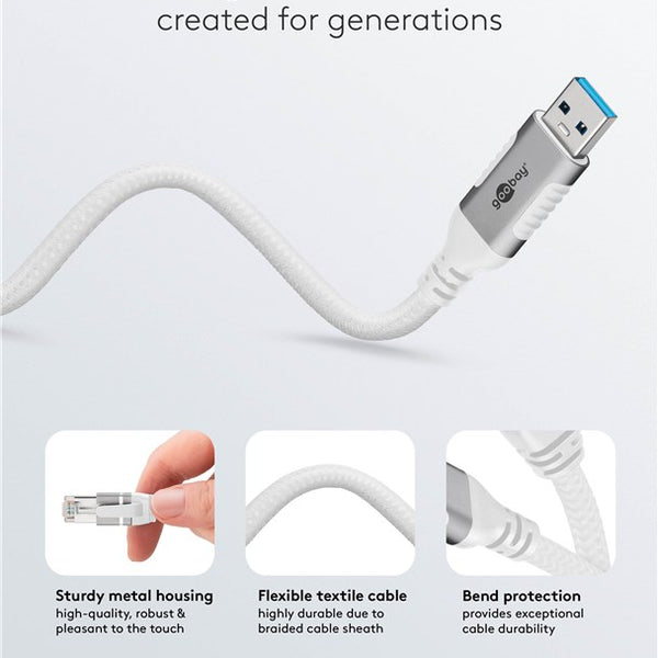 Cable Ethernet USB-A 3.0 a RJ45 de 3 m, blanco 