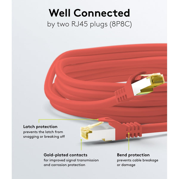 Cable de conexión SSTP/PiMF Cat7 de 30 m, rojo, sin halógenos