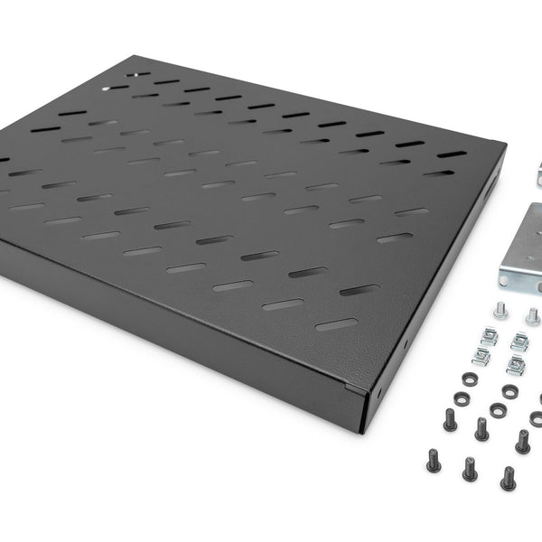 19 Inch 1U legbord voor 600 mm diepe rekken 43x483x358 mm, verstelbaar tot 550 mm diepte, zwart