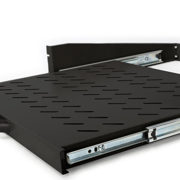 Estante extraíble 2U de 19 pulgadas para armarios a partir de 450 mm de profundidad 88x483x352 mm, hasta 30 kg, negro (RAL 9005)