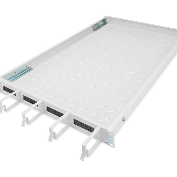 19 Inch 1U shelf for 1000 mm deep cabinets incl. cable management, grey