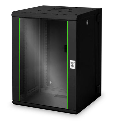 16U wandkast, Unique, 600x600x820 mm dubbel sectie, zwenkbaar, zwart (RAL 9005)