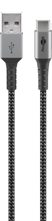 Cable textil USB-C a USB-A de 1 m con conectores metálicos 
