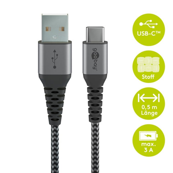 Cable textil USB-C a USB-A de 1 m con conectores metálicos 