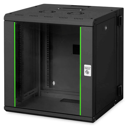 12U wall cabinet, Unique, 643x600x600 mm double section, swiveling, black (RAL 9005)