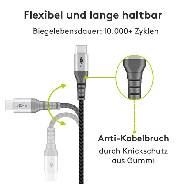 Cable textil USB-C a USB-A de 1 m con conectores metálicos 