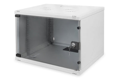 Armario de pared 7U, SOHO, sin montar, 540x400x370 mm, puerta frontal de cristal, gris claro