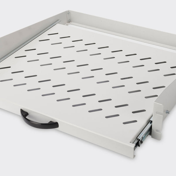 Estante extraíble 2U para armarios a partir de 450 mm de profundidad 88x483x352 mm, hasta 30 kg, gris claro (RAL 7035)
