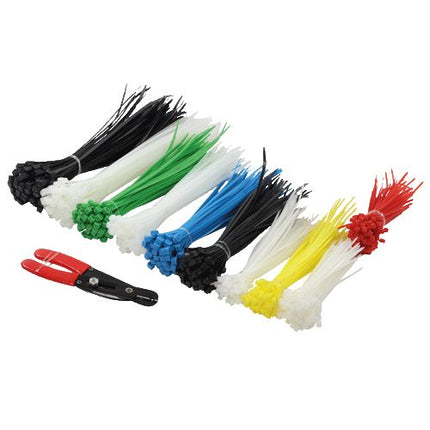 Juego de bridas para cables de 600 piezas, incluye alicates de corte.