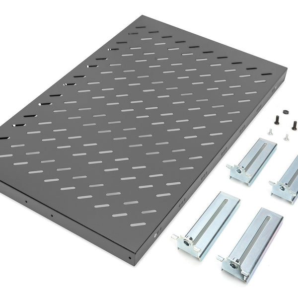 Estantería 1U de 19 pulgadas para racks desde 1000 mm de profundidad 44x486x770 mm, hasta 50 kg, color negro (RAL 9005)