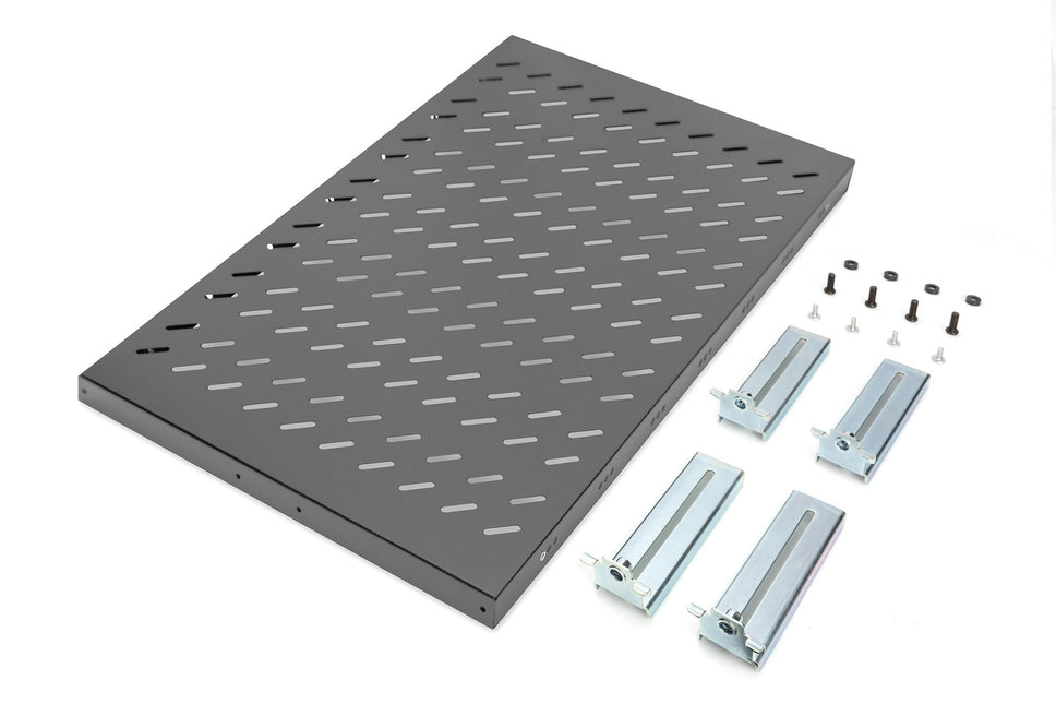 Estantería 1U de 19 pulgadas para racks desde 1000 mm de profundidad 44x486x770 mm, hasta 50 kg, color negro (RAL 9005)