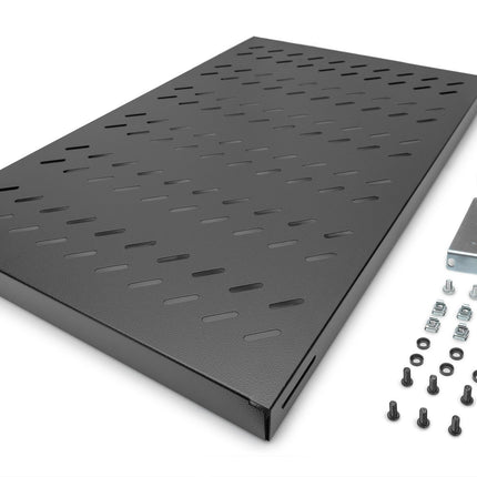 Estante 1U de 19 pulgadas para racks de 1000 mm de profundidad 43x483x708 mm, ajustable hasta 900 mm de profundidad, color negro