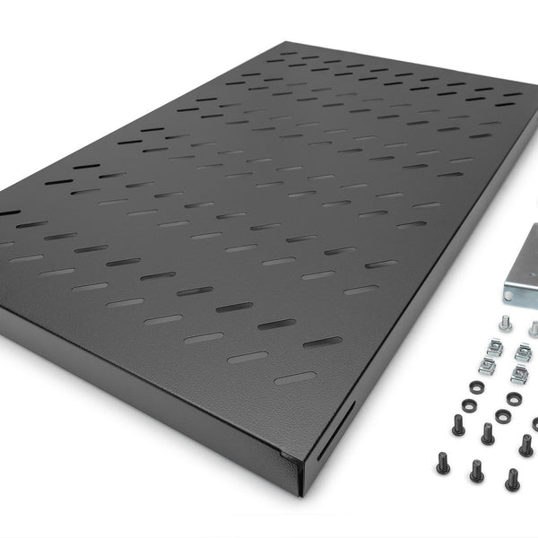 19 Inch 1U shelf for 1000mm deep racks 43x483x708mm, adjustable up to 900mm depth, black