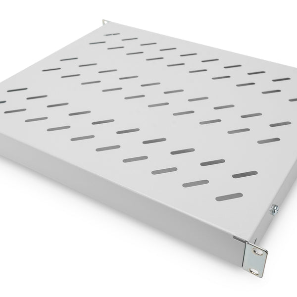 Estante fijo 1U de 19 pulgadas para racks de 600 mm de profundidad (44 x 483 x 358 mm), profundidad ajustable de 350 a 550 mm, gris claro 