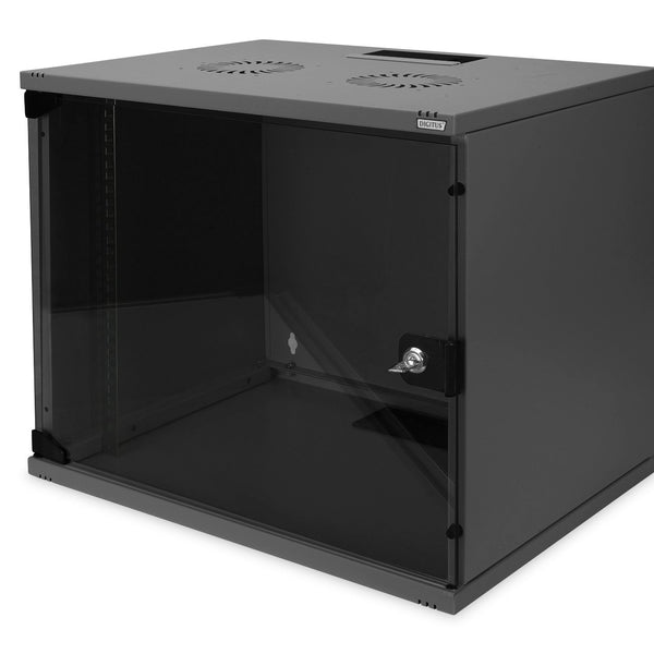 Armario de pared 9U, SoHo, sin montar, 540x400x460 mm, puerta frontal de cristal, negro (RAL 9005) 