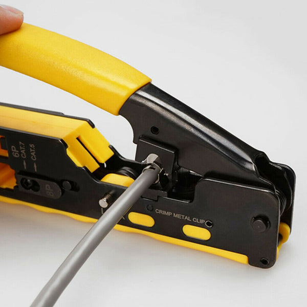 Alicates de crimpado para conectores RJ45, RJ11 y RJ12 de tipo pasante