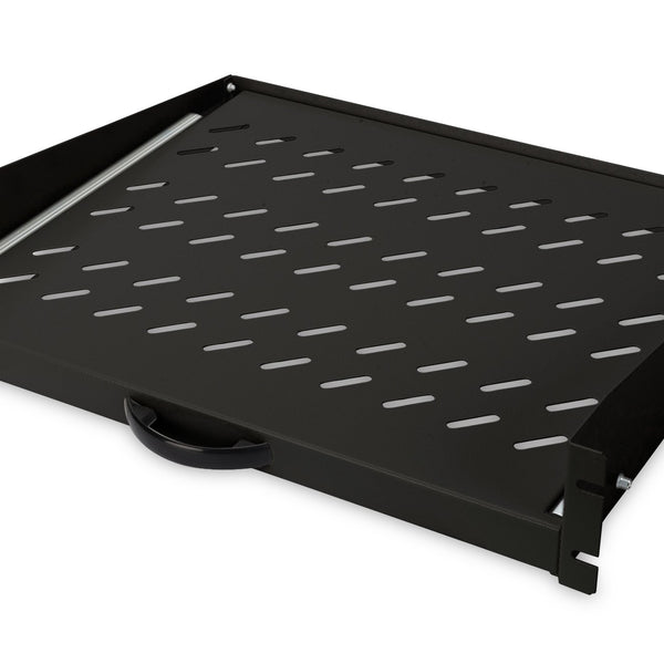 Estante extraíble 2U de 19 pulgadas para armarios a partir de 450 mm de profundidad 88x483x352 mm, hasta 30 kg, negro (RAL 9005)