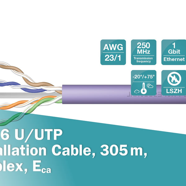 Cable UTP CAT6 rígido 100M 100% cobre morado