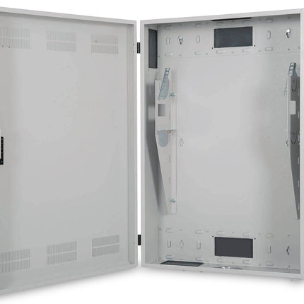 Wandkast, slank, 900x600x200 mm 3U horizontaal en 3U verticaal, lichtgrijs (RAL 7035)