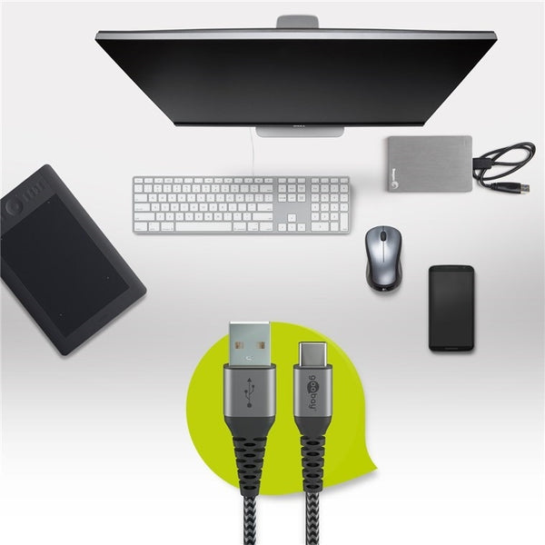 Cable textil USB-C a USB-A de 1 m con conectores metálicos 