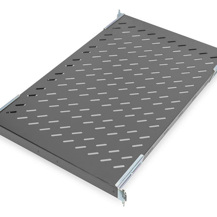 Estantería 1U de 19 pulgadas para racks desde 1000 mm de profundidad 44x486x770 mm, hasta 50 kg, color negro (RAL 9005)