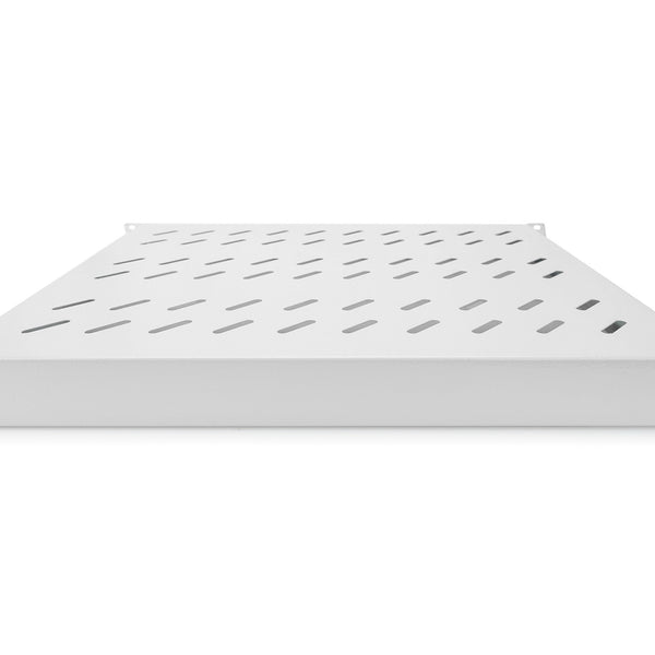 Estante fijo 1U de 19 pulgadas para racks de 600 mm de profundidad (44 x 483 x 358 mm), profundidad ajustable de 350 a 550 mm, gris claro 
