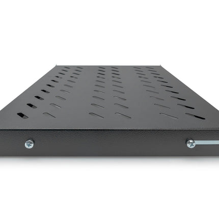 19 Inch 1U legbord voor 600 mm diepe rekken 43x483x358 mm, verstelbaar tot 550 mm diepte, zwart