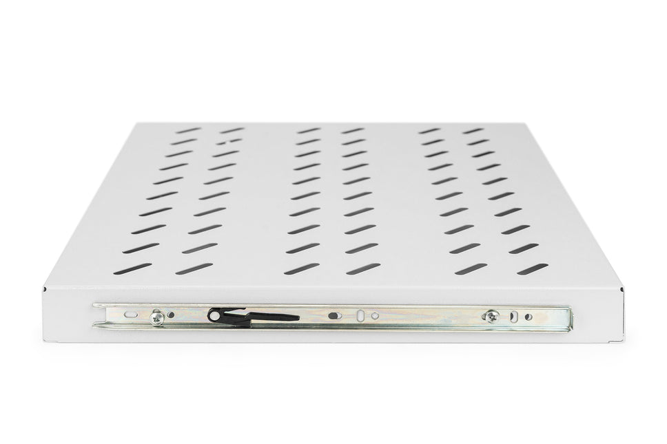1U extendable shelf for 600 mm deep racks 40x485x368 mm, up to 25 kg, light gray (RAL 7035)