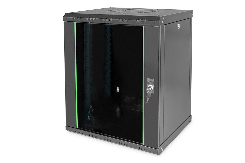 12U wall cabinet, Unique 600x450x643 mm, color black (RAL 9005)