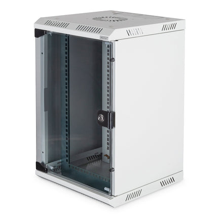 Combi wandmontagekast 10U horizontaal (10"), 5U verticaal (19"), lichtgrijs
