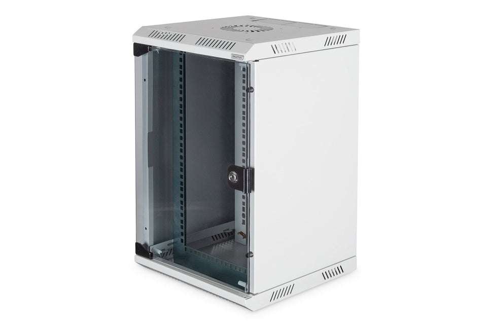 Combi wandmontagekast 10U horizontaal (10"), 5U verticaal (19"), lichtgrijs