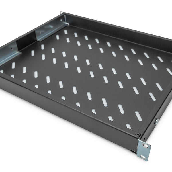 19 Inch 1U legbord voor 600 mm diepe rekken 43x483x358 mm, verstelbaar tot 550 mm diepte, zwart