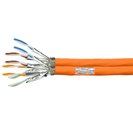 Cable de red dúplex S/FTP CAT7, rígido, 500 m, 100 % cobre, color naranja