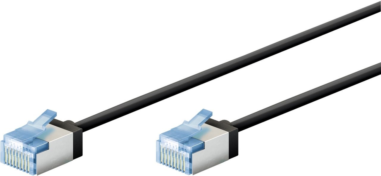 Cable de conexión CAT 6A ultraflexible y delgado U/FTP de 0,25 m, color negro