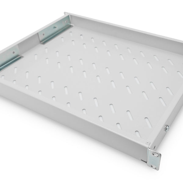 Estante fijo 1U de 19 pulgadas para racks de 600 mm de profundidad (44 x 483 x 358 mm), profundidad ajustable de 350 a 550 mm, gris claro 