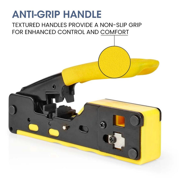 Alicates de crimpado para conectores RJ45, RJ11 y RJ12 de tipo pasante