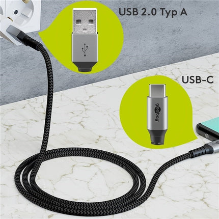 Cable textil USB-C a USB-A de 1 m con conectores metálicos 