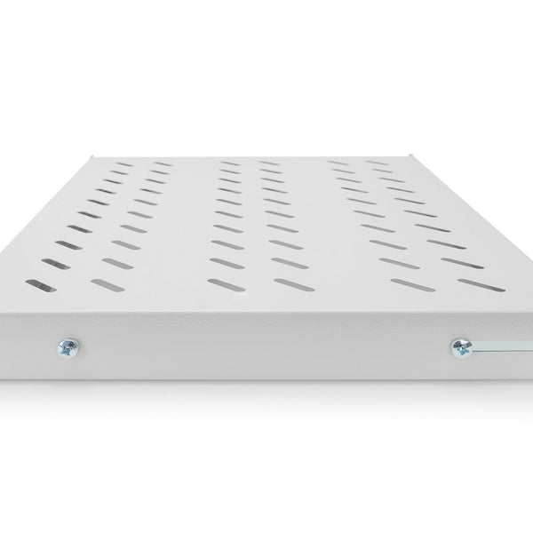 Estante fijo 1U de 19 pulgadas para racks de 600 mm de profundidad (44 x 483 x 358 mm), profundidad ajustable de 350 a 550 mm, gris claro 
