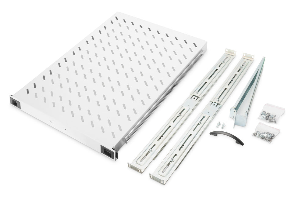 1U uitschuifbaar legbord voor kasten vanaf 1000mm diepte max. 65 kg lichtgrijs