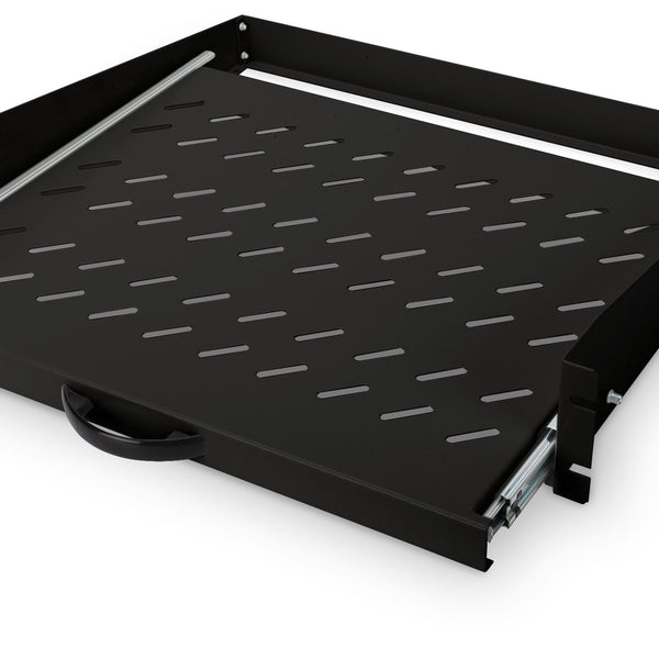 Estante extraíble 2U de 19 pulgadas para armarios a partir de 450 mm de profundidad 88x483x352 mm, hasta 30 kg, negro (RAL 9005)