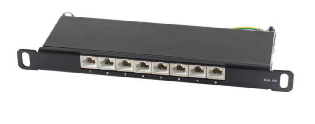 Panel de conexión Cat 6a delgado de 8 puertos 0,5U negro