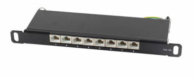 Panel de conexión Cat 6a delgado de 8 puertos 0,5U negro