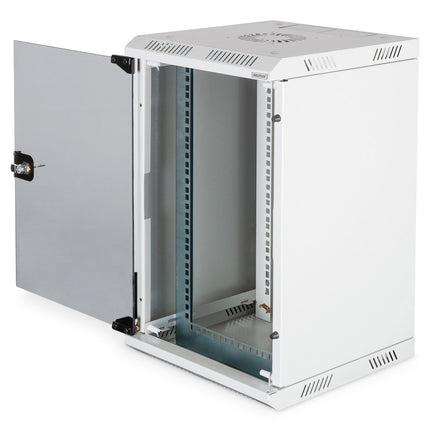 Combi wandmontagekast 10U horizontaal (10"), 5U verticaal (19"), lichtgrijs