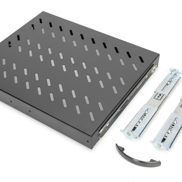 Estante extraíble 1U para racks de 600 mm de profundidad 40x485x368 mm, hasta 25 kg, negro (RAL 9005)