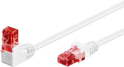CAT 6 Patch Cable 1x 90° Angled, U/UTP, white 2 M