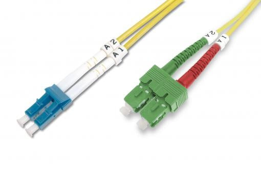 Cable de conexión de fibra óptica monomodo LWL OS2 SC (APC) a LC (PC) de 2 m