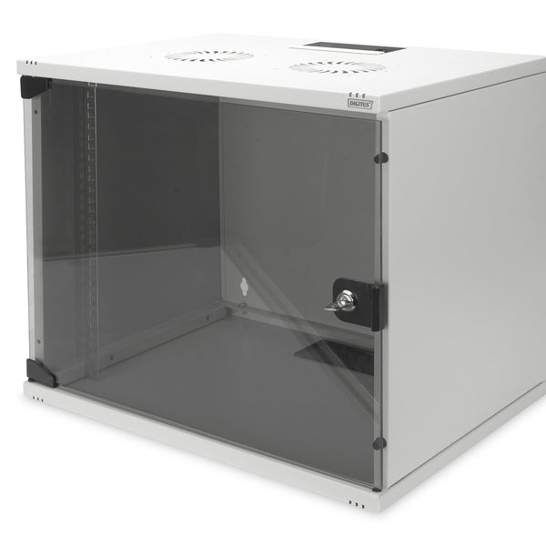 Armario de pared 9U, SOHO, sin montar, 540x400x460 mm, puerta frontal de cristal, gris claro
