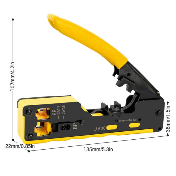 Alicates de crimpado para conectores RJ45, RJ11 y RJ12 de tipo pasante