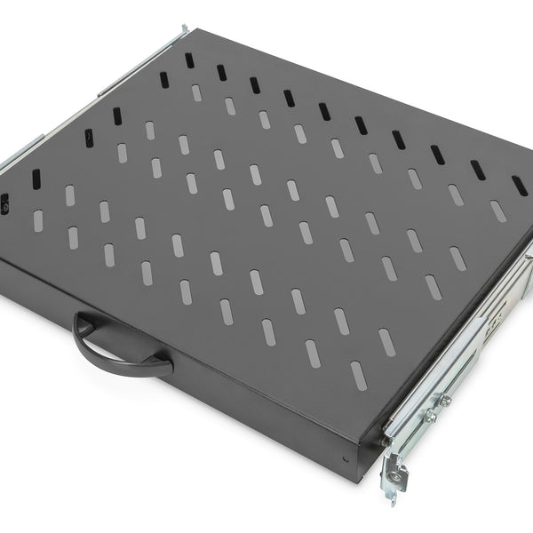 Estante extraíble 1U para racks de 600 mm de profundidad 40x485x368 mm, hasta 25 kg, negro (RAL 9005)